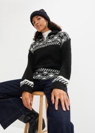Maglione norvegese con colletto e zip in misto lana, bpc bonprix collection