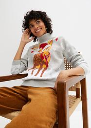 Maglione natalizio in maglia fine a collo alto, bpc bonprix collection