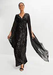 Abito con paillettes e maniche lunghe in chiffon, bonprix