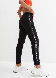 Pantaloni in felpa con fascette e scritta statement, bpc bonprix collection