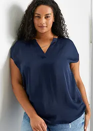 Blusa casual a maniche corte con spalle scese in satin, bonprix