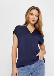 Blusa casual a maniche corte con spalle scese in satin, bonprix
