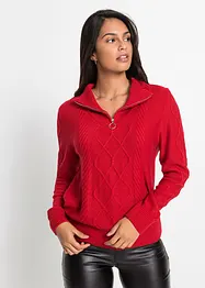Maglione con zip, colletto e motivo a treccia, bonprix