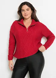 Maglione con zip, colletto e motivo a treccia, bonprix