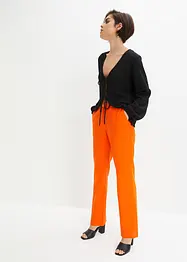 Pantaloni in misto lino con inserto elasticizzato, a vita alta, bonprix