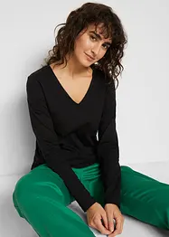Maglia a maniche lunghe con scollo a V in cotone biologico, bonprix