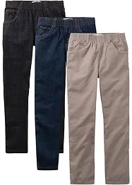 Pantaloni regular fit con elastico in vita in puro cotone, straight (pacco da 3), bonprix