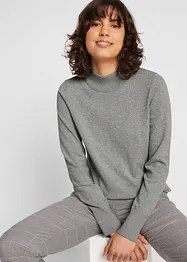 Maglione basic in filato fine con collo dritto e cotone riciclato, bonprix