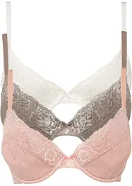 Reggiseno push-up con ferretto e pizzo fine (pacco da 3), bonprix