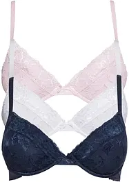 Reggiseno push-up con ferretto e pizzo fine (pacco da 3), bonprix