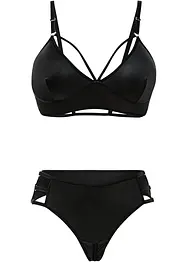 Reggiseno bustier e perizoma ouvert in look bagnato (set 2 pezzi), VENUS