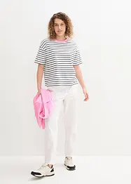 Pantaloni cropped in misto lino con cinta comoda a vita alta, bonprix