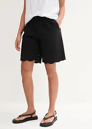 Shorts ampi di cotone con cinta comoda e ricami traforati, vita alta, bonprix