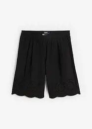 Shorts ampi di cotone con cinta comoda e ricami traforati, vita alta, bonprix