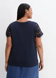 Maglia in puro lino con maniche effetto uncinetto, bonprix