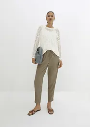 Pantaloni in misto lino con pizzo ai lati, alla caviglia, bonprix