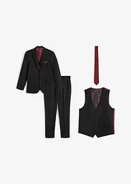 Completo (4 pezzi) giacca, pantaloni, gilet, cravatta, slim fit, bonprix