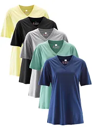 Maglia lunga e larga con scollo a V e maniche corte (pacco da 5), bonprix