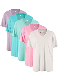 Maglia lunga e larga con scollo a V e maniche corte (pacco da 5), bonprix