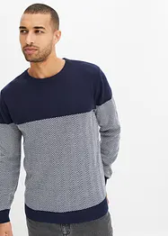 Maglione in filato fine con motivo a spina di pesce e cotone, bonprix