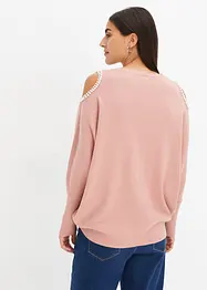 Maglione con cut-out e perle, bonprix