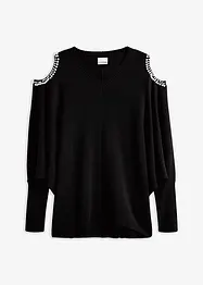 Maglione con cut-out e perle, bonprix