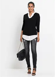 Maglione in filato fine con inserti effetto camicia, bonprix