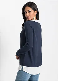 Maglione in filato fine con inserti effetto camicia, bonprix