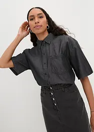 Camicia di jeans elasticizzata oversize con mezze maniche, bonprix