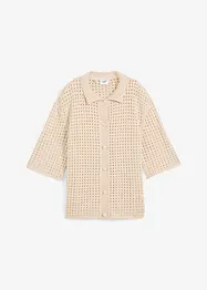 Cardigan traforato con colletto polo e mezze maniche, bonprix