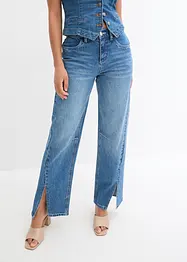 Jeans wide leg con spacco, a vita media, bonprix