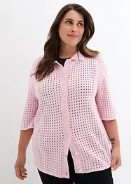 Cardigan traforato con colletto polo e mezze maniche, bonprix