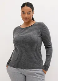 Maglione a costine in pura lana merino, bonprix