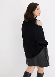 Maglione con cut-out e perle, bonprix