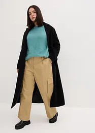 Pantaloni cargo cropped con pinces e cinta elastica, wide leg, bonprix