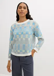 Maglione con scollo rotondo e fantasia a quadri, bonprix