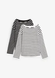 Maglia a maniche lunghe in cotone biologico con scollo leggermente a barca (pacco da 2), bonprix