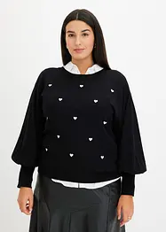 Maglione con cuori ricamati, bonprix