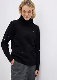 Maglione a collo alto con strass, bonprix