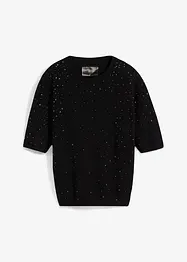 Maglione a mezza manica con strass, bonprix