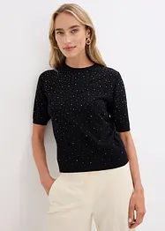 Maglione a mezza manica con strass, bonprix