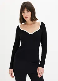 Maglione in filato fine con bordo a contrasto, bonprix