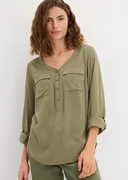 Blusa a maniche lunghe con scollo a V in viscosa fluente, bonprix