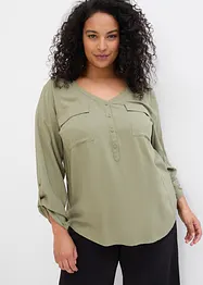 Blusa a maniche lunghe con scollo a V in viscosa fluente, bonprix