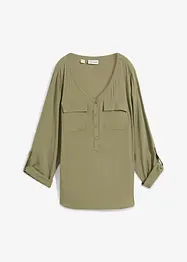 Blusa a maniche lunghe con scollo a V in viscosa fluente, bonprix