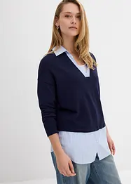 Maglione in filato fine con inserto di camicia, bonprix