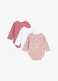 Body effetto incrociato, manica lunga in puro cotone biologico (pacco da 3), bonprix