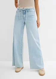 Jeans wide leg con bordo sfrangiato in vita, vita media, bonprix