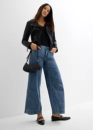 Jeans wide leg con strass e cinta comoda, vita media, bonprix