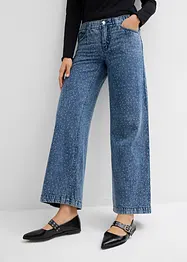 Jeans wide leg con strass e cinta comoda, vita media, bonprix